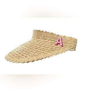 Straw Visor with Pink Monogram A One Size Fits Most